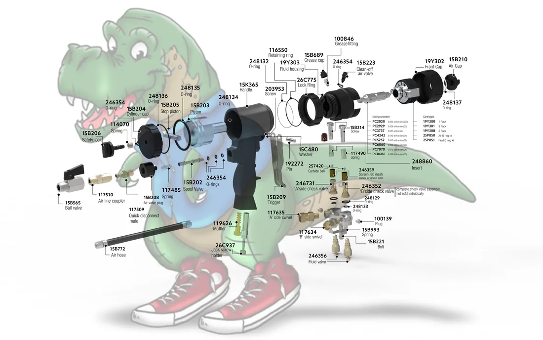 PC gun parts, labelled exploded view